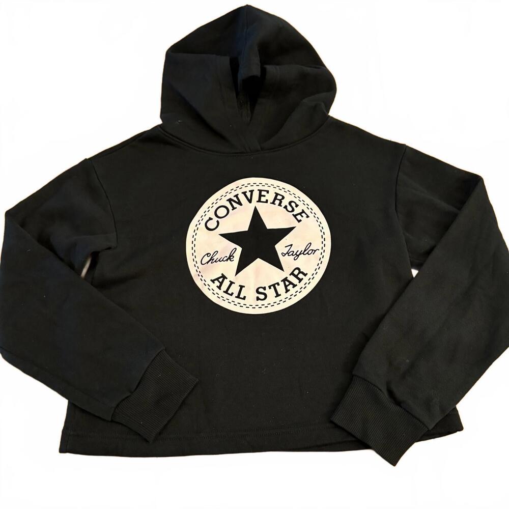 Converse All Star Black Pink Cropped Hoodie Girls Size M (10-12 Years) Emo